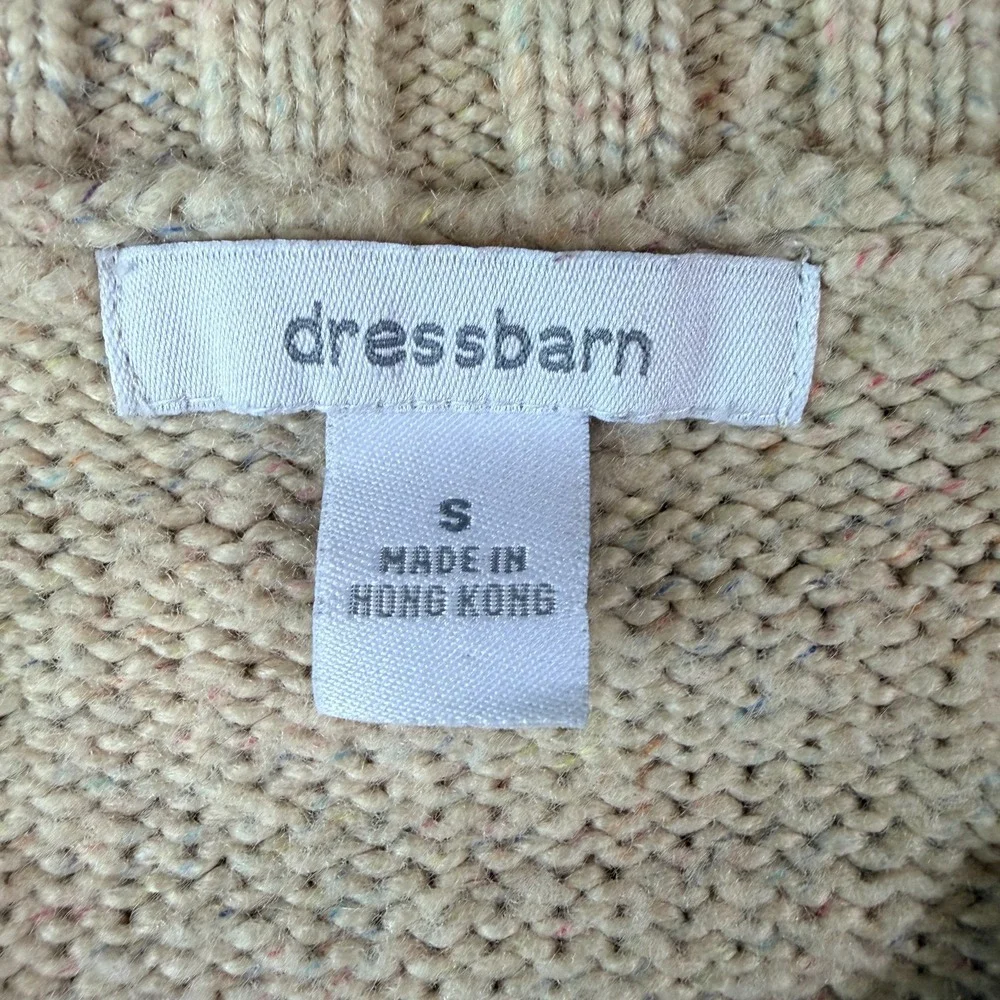 Dressbarn Cardigan Sweater Womens Small‎ Beige Cable Knit Floral Outdoor Winter